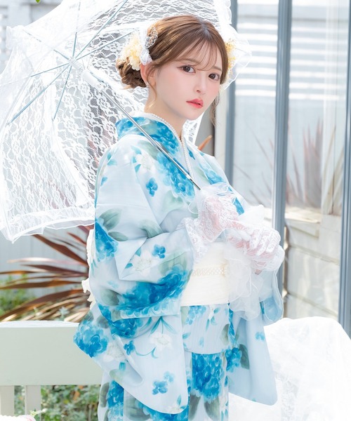 Green Parks 流れる天の川と紫陽花の浴衣・帯・下駄セット【未使用】 Green Parks（グリーンパークス）の「流れる天の河と紫陽花の