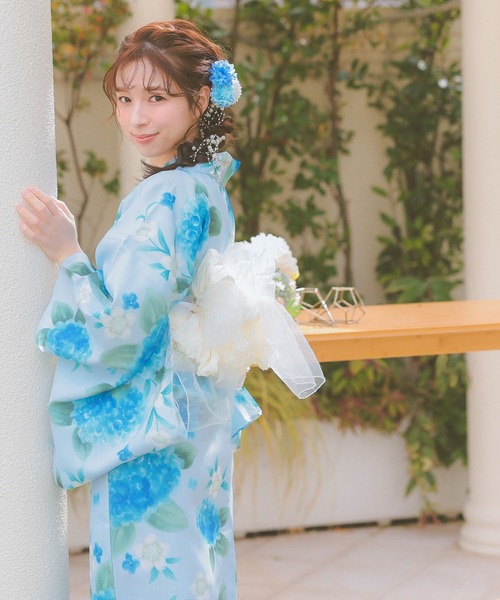 浴衣 セット 水色 紫陽花 帯 レディース セール】浴衣セット レディース ペールブルー 水彩 紫陽花 菖蒲