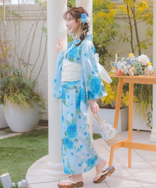 Green Parks 流れる天の川と紫陽花の浴衣・帯・下駄セット【未使用】 Green Parks 流れる天の川と紫陽花の浴衣・帯・下駄セット【未