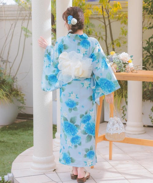 下駄なし  浴衣ジェンヌ 浴衣4点セット アイスブルー 紫陽花 菖蒲 下駄なし 浴衣ジェンヌ 浴衣4点セット アイスブルー 紫陽花 菖蒲