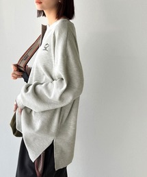 洒落感アップのこなれT。胸刺繍ワッフルオーバーサイズキーネックロンT(長袖)