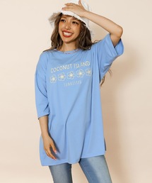 プリーツプリーズ ハイビスカス フリンジ 花柄 半袖 カットソー Tシャツ ハイビスカス柄 両面プリント ビックシルエット半袖Tシャツ 2024