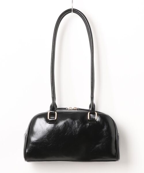 アタッチメント バケッタレザー ボストンバッグ ブラック フロージュ florge フラップダブルポケットのレザータッチ