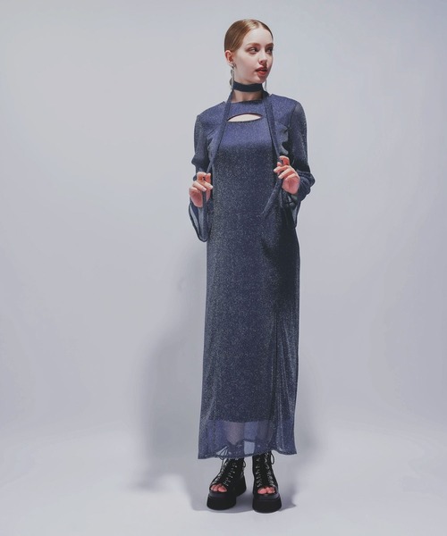 HARE(ハレ)の「【NARROW STYLE/WEB・一部店舗限定】カットアウトラメシアーワンピース(HARE)(ワンピース・レディース・ブラック/ネイビー・FREE)」の21枚目の写真