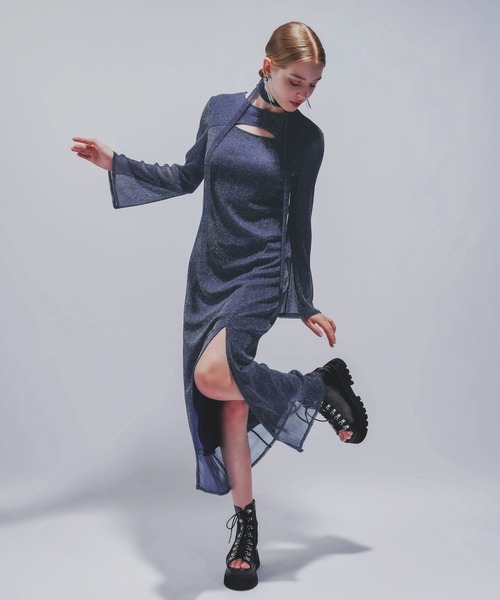HARE(ハレ)の「【NARROW STYLE/WEB・一部店舗限定】カットアウトラメシアーワンピース(HARE)(ワンピース・レディース・ブラック/ネイビー・FREE)」の22枚目の写真