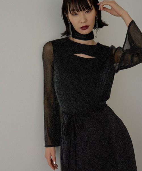 NARROW STYLE/WEB・一部店舗限定】カットアウトラメシアーワンピース(HARE)