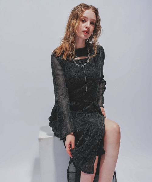 NARROW STYLE/WEB・一部店舗限定】カットアウトラメシアーワンピース(HARE)