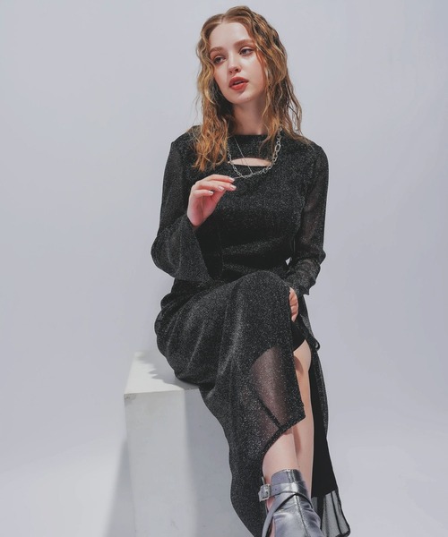 HARE(ハレ)の「【NARROW STYLE/WEB・一部店舗限定】カットアウトラメシアーワンピース(HARE)(ワンピース・レディース・ブラック/ネイビー・FREE)」の17枚目の写真