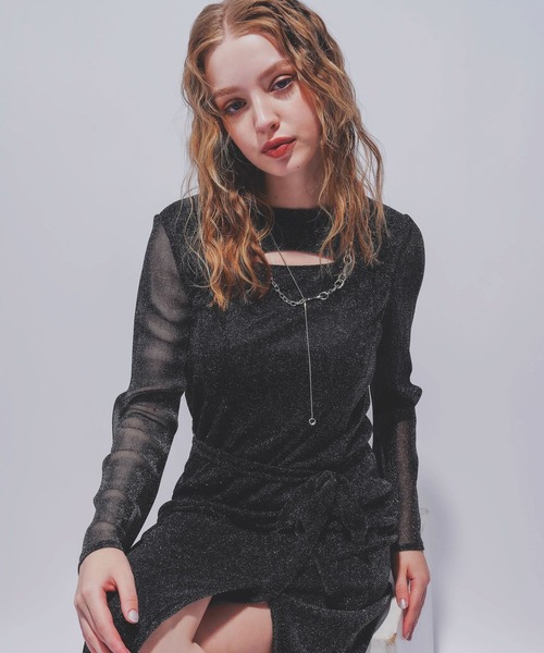 NARROW STYLE/WEB・一部店舗限定】カットアウトラメシアーワンピース(HARE)