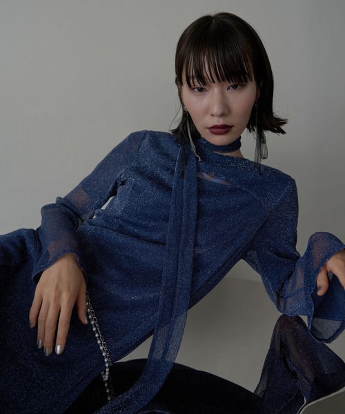 NARROW STYLE/WEB・一部店舗限定】カットアウトラメシアーワンピース(HARE)