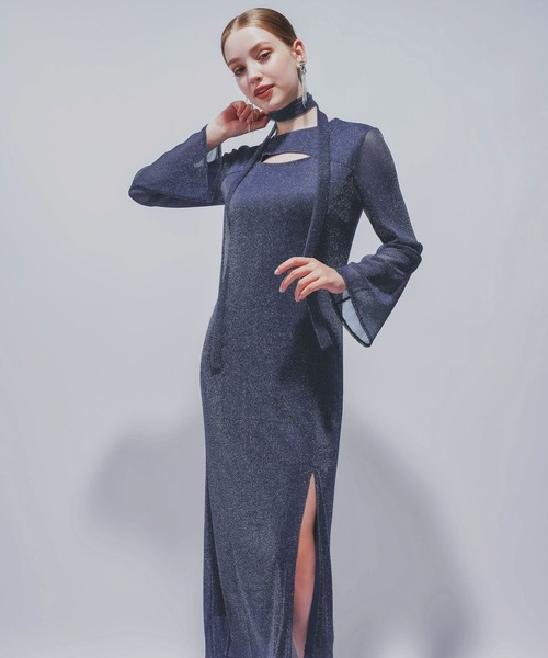 HARE(ハレ)の「【NARROW STYLE/WEB・一部店舗限定】カットアウトラメシアーワンピース(HARE)(ワンピース・レディース・ブラック/ネイビー・FREE)」の11枚目の写真