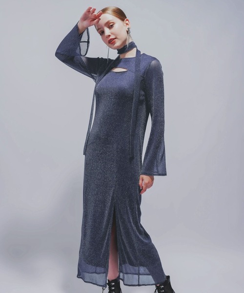 HARE(ハレ)の「【NARROW STYLE/WEB・一部店舗限定】カットアウトラメシアーワンピース(HARE)(ワンピース・レディース・ブラック/ネイビー・FREE)」の12枚目の写真