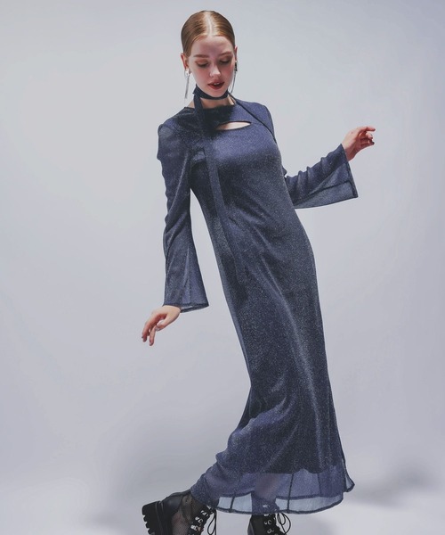 HARE(ハレ)の「【NARROW STYLE/WEB・一部店舗限定】カットアウトラメシアーワンピース(HARE)(ワンピース・レディース・ブラック/ネイビー・FREE)」の3枚目の写真