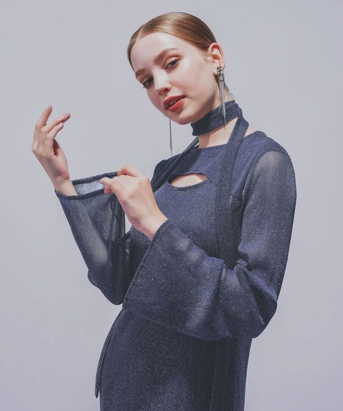HARE(ハレ)の「【NARROW STYLE/WEB・一部店舗限定】カットアウトラメシアーワンピース(HARE)(ワンピース・レディース・ブラック/ネイビー・FREE)」の5枚目の写真