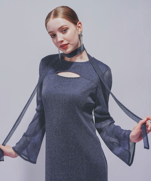 NARROW STYLE/WEB・一部店舗限定】カットアウトラメシアーワンピース(HARE)