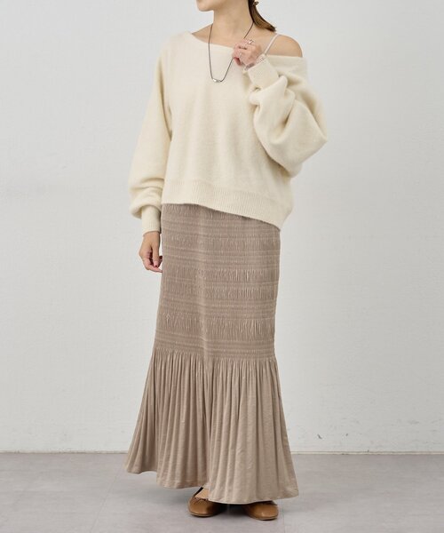 【美品】SHENERY ファーウールオフショルニット　モカ セール】ファーウールオフショルニット（ニット/セーター）｜SHENERY