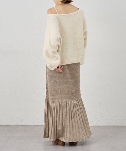 【美品】SHENERY ファーウールオフショルニット　モカ セール】ファーウールオフショルニット（ニット/セーター）｜SHENERY