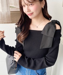 ニット/セーター（ブラック/黒色系・リボン）ファッション通販