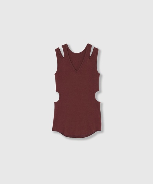 THINGS THAT MATTER(シングス ザット マター)の「NOTCH DESIGN 2-WAY SLEEVELESS TOPS / ノッチデザイン2ウェイスリーブレストップス(タンクトップ・レディース・ボルドー/ホワイト/ブラック・FREE)」の17枚目の写真
