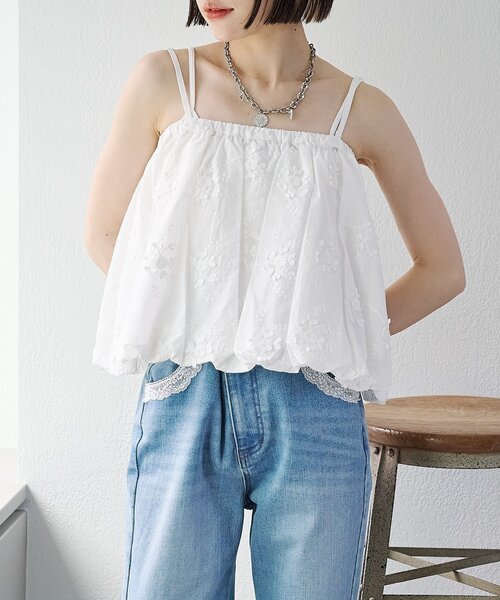w closet(ダブルクローゼット)の「【2WAY】レースバルーンキャミ(キャミソール・レディース・オフホワイト/ブラック・FREE)」の11枚目の写真