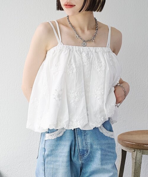 w closet(ダブルクローゼット)の「【2WAY】レースバルーンキャミ(キャミソール・レディース・オフホワイト/ブラック・FREE)」の13枚目の写真