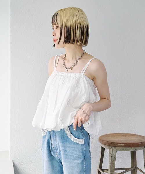 w closet(ダブルクローゼット)の「【2WAY】レースバルーンキャミ(キャミソール・レディース・オフホワイト/ブラック・FREE)」の14枚目の写真