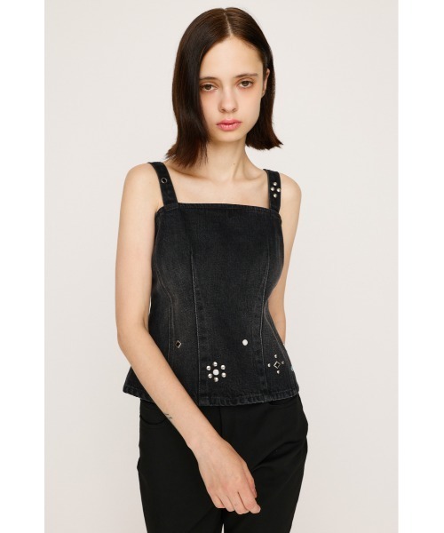 SLY（スライ）の「STUDS DENIM BUSTIER-E スタッズ デニム ビスチェ イー 秋服（キャミソール・レディース・ブラック・FREE）」の3枚目の写真