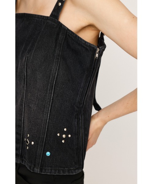 SLY（スライ）の「STUDS DENIM BUSTIER-E スタッズ デニム ビスチェ イー 秋服（キャミソール・レディース・ブラック・FREE）」の8枚目の写真