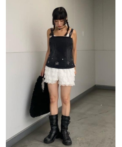 SLY（スライ）の「STUDS DENIM BUSTIER-E スタッズ デニム ビスチェ イー 秋服（キャミソール・レディース・ブラック・FREE）」の11枚目の写真