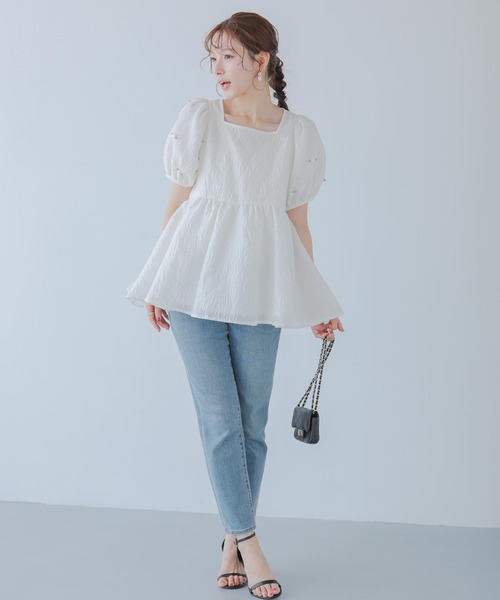 Fit more(フィットモア)の「ローズモチーフジャガードペプラムトップス(その他トップス・レディース・ピンク/ホワイト/ブルー・FREE)」の10枚目の写真