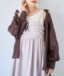 袖シャーリングシャツ  【ストライプ/無地】 【587139】