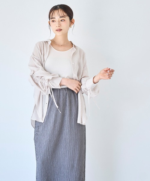 mil(ミル)の「袖シャーリングシャツ 【ストライプ/無地】 【587139】(シャツ/ブラウス・レディース・ブラック/ライトベージュ/ブラウン・ONE SIZE)」の17枚目の写真