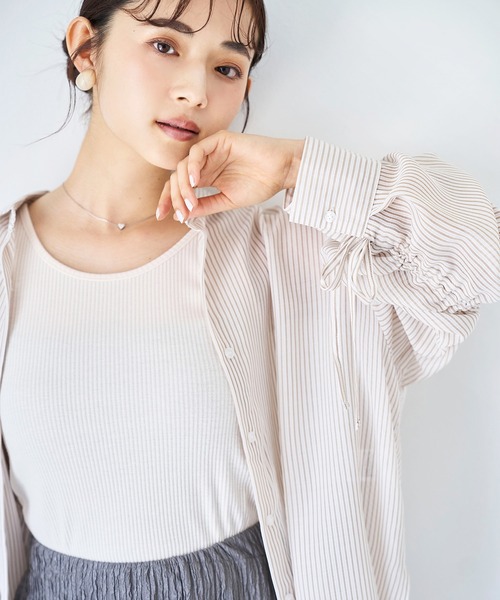 mil(ミル)の「袖シャーリングシャツ 【ストライプ/無地】 【587139】(シャツ/ブラウス・レディース・ブラック/ライトベージュ/ブラウン・ONE SIZE)」の16枚目の写真