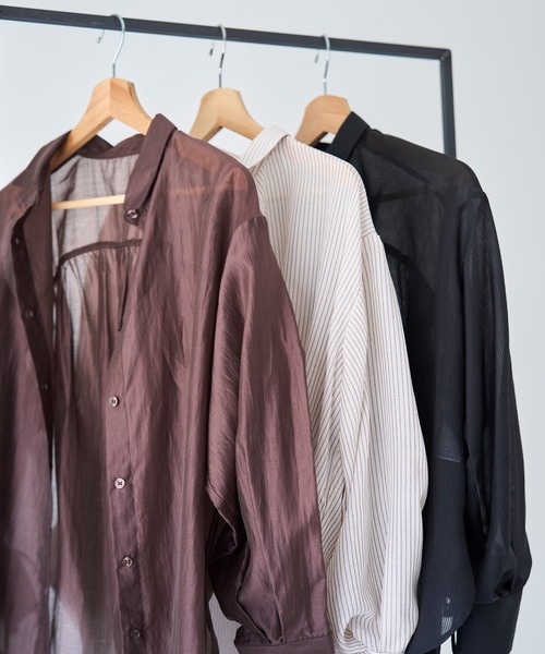 mil(ミル)の「袖シャーリングシャツ 【ストライプ/無地】 【587139】(シャツ/ブラウス・レディース・ブラック/ライトベージュ/ブラウン・ONE SIZE)」の7枚目の写真