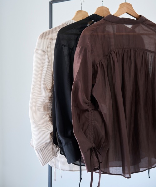 mil(ミル)の「袖シャーリングシャツ 【ストライプ/無地】 【587139】(シャツ/ブラウス・レディース・ブラック/ライトベージュ/ブラウン・ONE SIZE)」の6枚目の写真