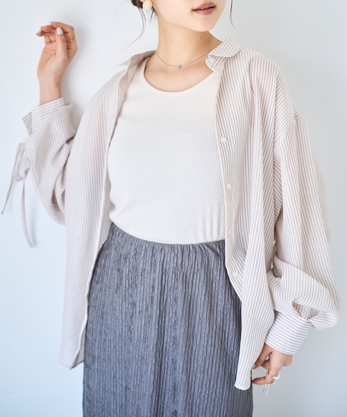 mil(ミル)の「袖シャーリングシャツ 【ストライプ/無地】 【587139】(シャツ/ブラウス・レディース・ブラック/ライトベージュ/ブラウン・ONE SIZE)」の15枚目の写真