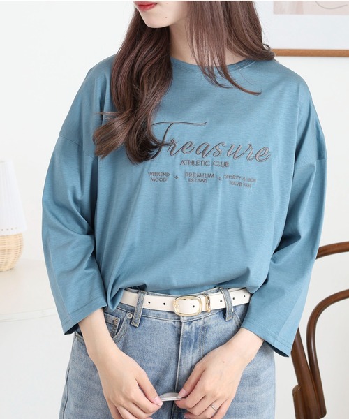 BRODIAEA(ブローディア)の「BRODIAEA ロゴ刺繍七分袖Tシャツ(Tシャツ/カットソー・レディース・ブルーグリーン/グレイッシュベージュ/ブラック/オレンジ・40)」の20枚目の写真