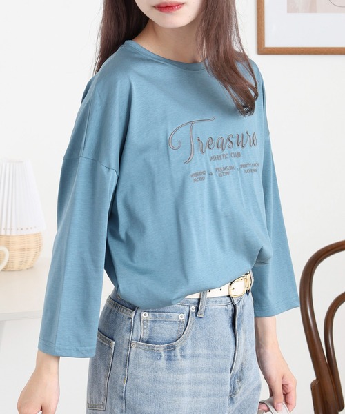 BRODIAEA(ブローディア)の「BRODIAEA ロゴ刺繍七分袖Tシャツ(Tシャツ/カットソー・レディース・ブルーグリーン/グレイッシュベージュ/ブラック/オレンジ・40)」の21枚目の写真