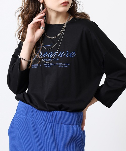 BRODIAEA(ブローディア)の「BRODIAEA ロゴ刺繍七分袖Tシャツ(Tシャツ/カットソー・レディース・ブルーグリーン/グレイッシュベージュ/ブラック/オレンジ・40)」の14枚目の写真