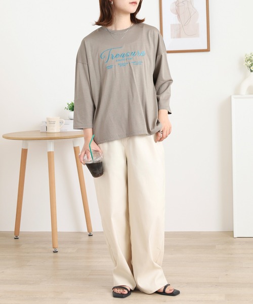 BRODIAEA(ブローディア)の「BRODIAEA ロゴ刺繍七分袖Tシャツ(Tシャツ/カットソー・レディース・ブルーグリーン/グレイッシュベージュ/ブラック/オレンジ・40)」の19枚目の写真