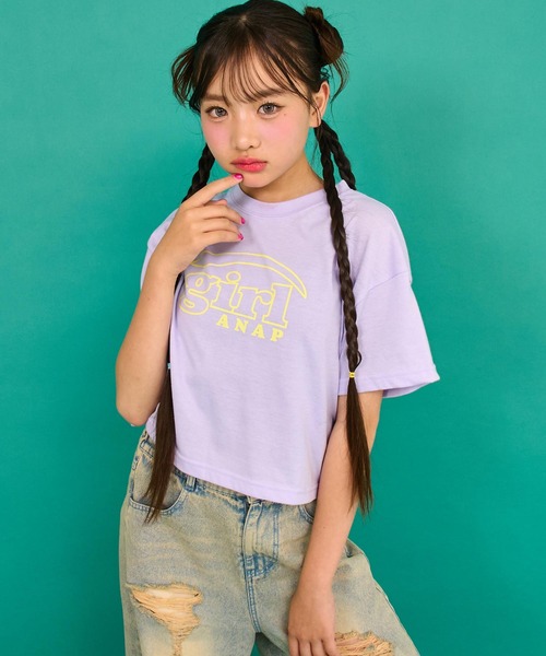 ANAP GiRL(アナップガール)の「ロゴ クロップドTシャツ(Tシャツ/カットソー・キッズ・ラベンダー/ネイビー/ホワイト・XS/S/M)」の3枚目の写真