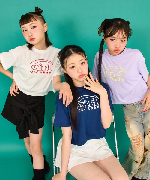 ANAP GiRL(アナップガール)の「ロゴ クロップドTシャツ(Tシャツ/カットソー・キッズ・ラベンダー/ネイビー/ホワイト・XS/S/M)」の4枚目の写真