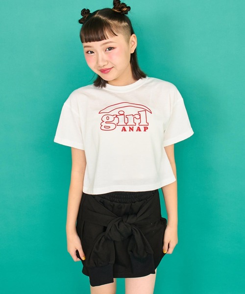 ANAP GiRL(アナップガール)の「ロゴ クロップドTシャツ(Tシャツ/カットソー・キッズ・ラベンダー/ネイビー/ホワイト・XS/S/M)」の8枚目の写真