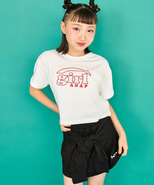 ANAP GiRL(アナップガール)の「ロゴ クロップドTシャツ(Tシャツ/カットソー・キッズ・ラベンダー/ネイビー/ホワイト・XS/S/M)」の9枚目の写真