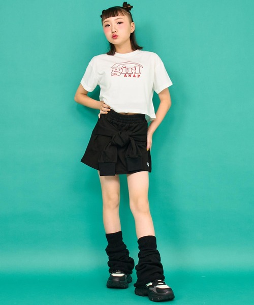 ANAP GiRL(アナップガール)の「ロゴ クロップドTシャツ(Tシャツ/カットソー・キッズ・ラベンダー/ネイビー/ホワイト・XS/S/M)」の11枚目の写真