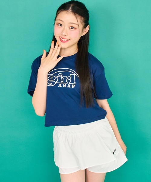 ANAP GiRL(アナップガール)の「ロゴ クロップドTシャツ(Tシャツ/カットソー・キッズ・ラベンダー/ネイビー/ホワイト・XS/S/M)」の12枚目の写真