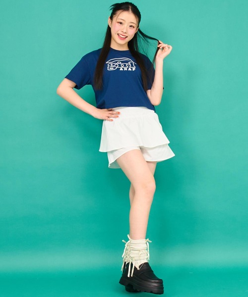 ANAP GiRL(アナップガール)の「ロゴ クロップドTシャツ(Tシャツ/カットソー・キッズ・ラベンダー/ネイビー/ホワイト・XS/S/M)」の17枚目の写真