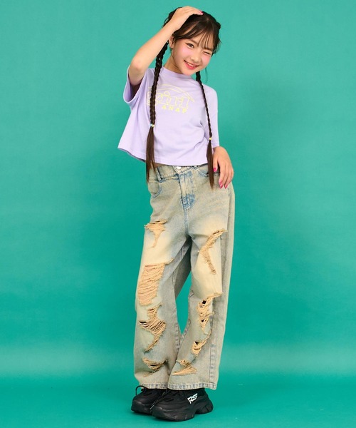 ANAP GiRL(アナップガール)の「ロゴ クロップドTシャツ(Tシャツ/カットソー・キッズ・ラベンダー/ネイビー/ホワイト・XS/S/M)」の19枚目の写真