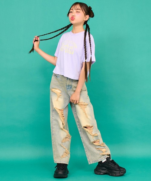 ANAP GiRL(アナップガール)の「ロゴ クロップドTシャツ(Tシャツ/カットソー・キッズ・ラベンダー/ネイビー/ホワイト・XS/S/M)」の20枚目の写真