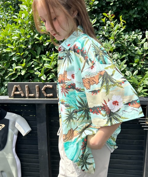 Coconut Juice アロハシャツ S アッシュグレー HOOK -original-】 ポップマーガレット模様アロハシャツ風涼感夏